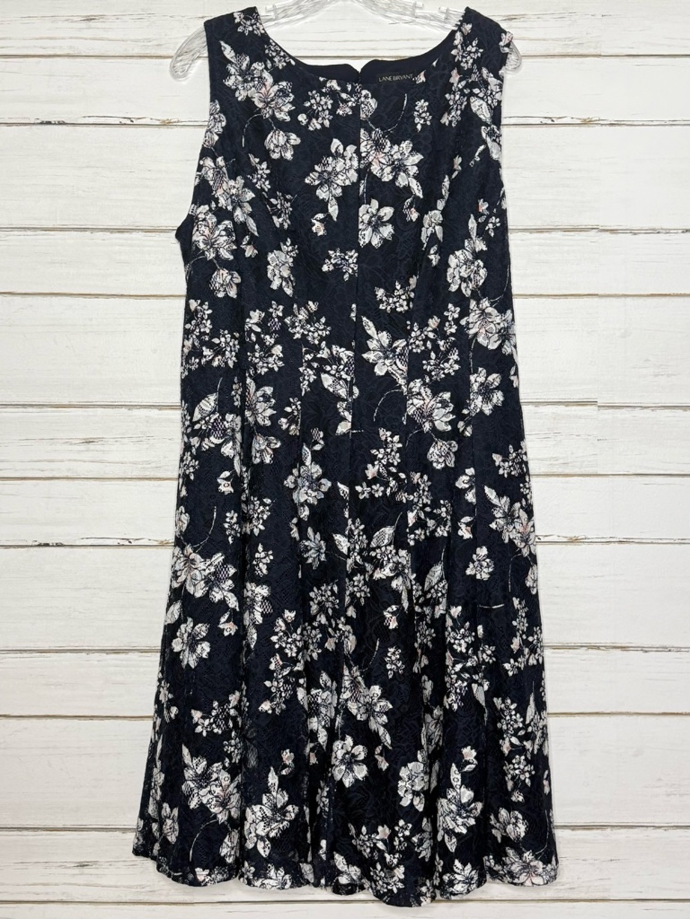Lane Bryant Size 18 Navy Floral Lace Overlay Fit & Flare Midi Dress Sleeveless